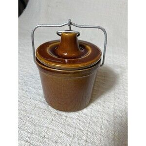 Vintage Sourdough Starter Cheese Butter Stoneware Crock w/Lid & Wire Bale 5.25”